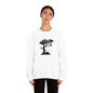 Ghost Cat Calling The Witch From The Tree Crewneck Sweatshirt, Unisex Heavy Blend, Halloween Hoodie, Cute Halloween Gifts