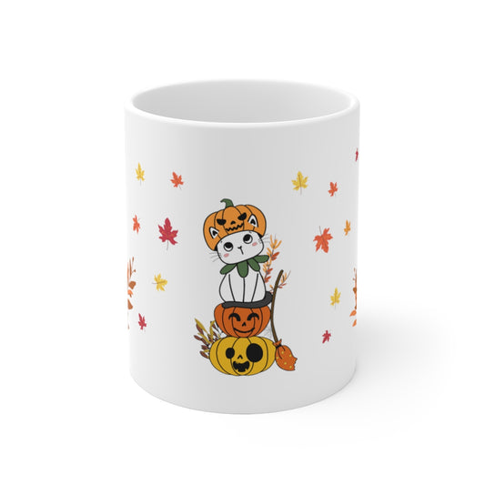 Little Cat with Pumpkin Coffee Mug, Halloween Mug,  Cat with Pumpkin Coffee Cup,  Fall Coffee Mug,  Autumn Mug,  Best Friend Gift, Spooky Love, Cocoa Mug