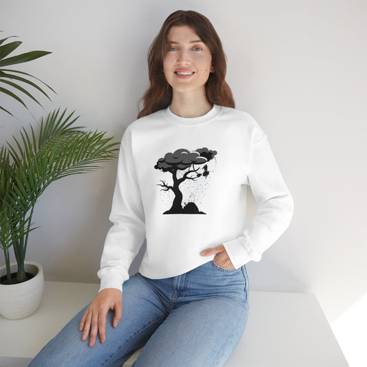 Ghost Cat Calling The Witch From The Tree Crewneck Sweatshirt, Unisex Heavy Blend, Halloween Hoodie, Cute Halloween Gifts
